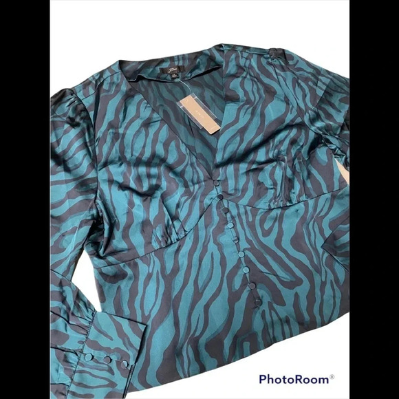 NWT J. Crew Green and Black Zebra Print Blouse Sz 14 - Picture 5 of 12